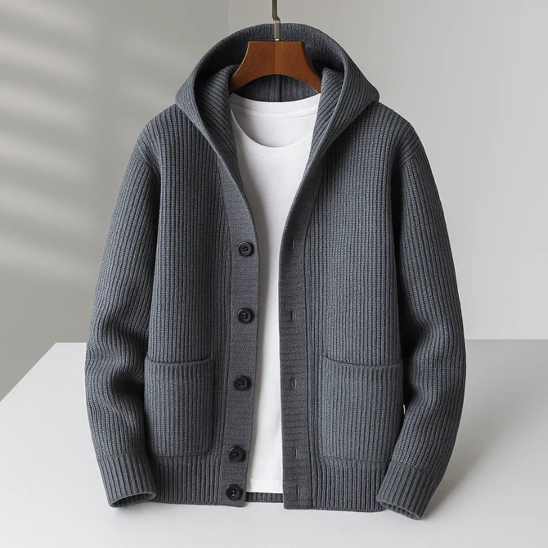 Gravenwald Grant Men's Merino Wool Hooded Cardigan - Soft Warm Stylish Layer