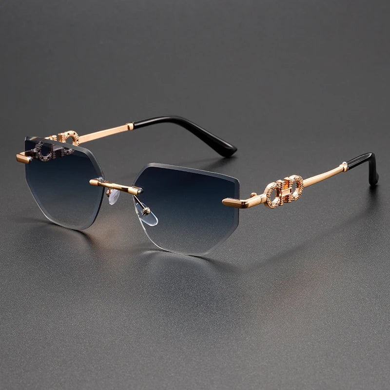 Amara Rimless Women's Sunglasses: Elegant Gold Temples, UV400 Gradient Lenses