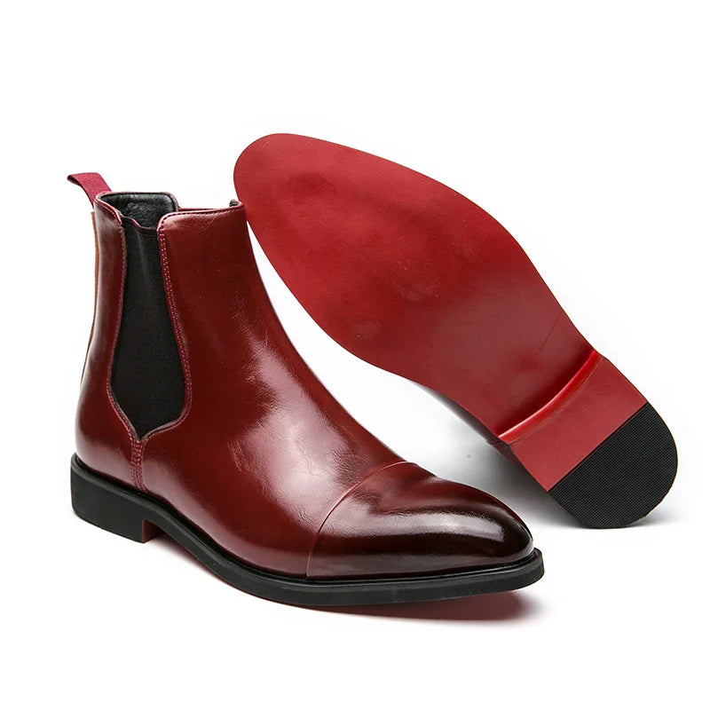 Sterling Leather Chelsea Boots with Brogue Toe & Red Sole