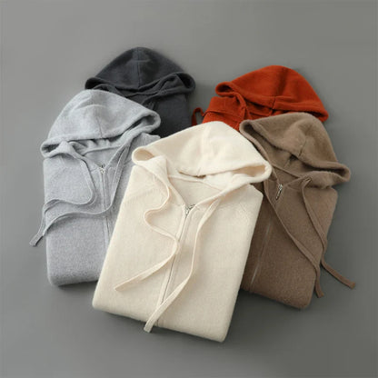 Gravenwald Men's Luxurious Merino Wool Hooded Cardigan - Soft Knit Zip Jumper