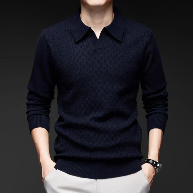 Gravenwald Torino Textured Knit Polo Sweater - Soft, Comfortable, Elegant
