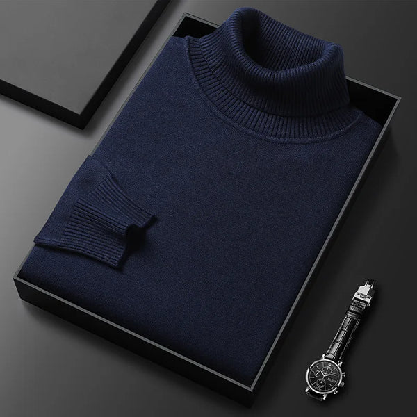 Luxurious Men's Cashmere Fine Knit Rollneck Jumper - Elegant Soft Turtleneck