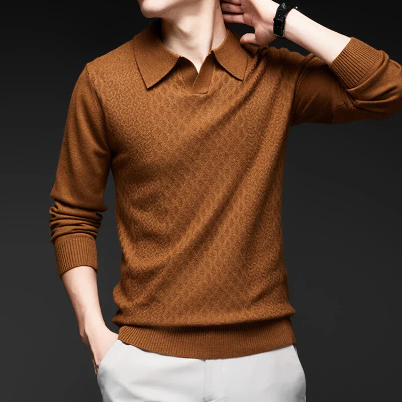 Gravenwald Torino Textured Knit Polo Sweater - Soft, Comfortable, Elegant