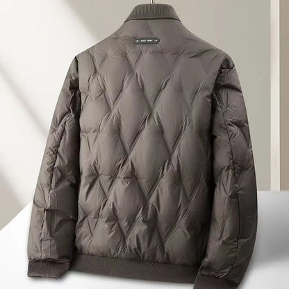 Gravenwald Reid Quilted Bomber Jacket: Lightweight Duck Down, Diamond Pattern, Ribbed Trims