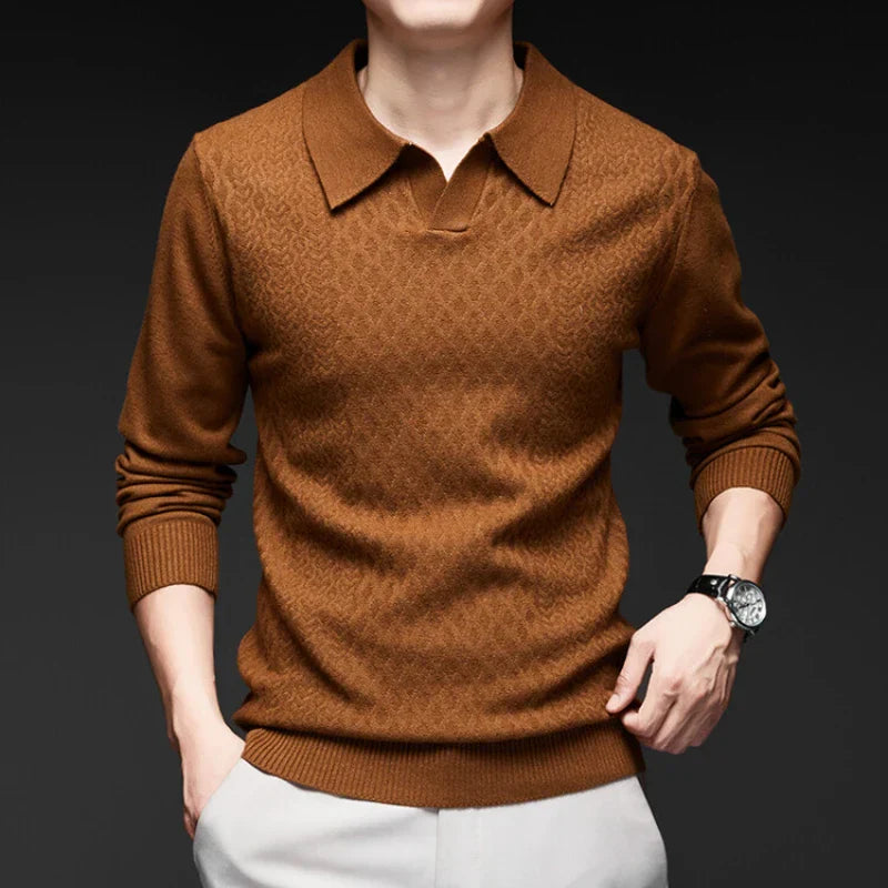 Gravenwald Torino Textured Knit Polo Sweater - Soft, Comfortable, Elegant