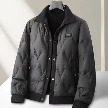 Gravenwald Reid Quilted Bomber Jacket: Lightweight Duck Down, Diamond Pattern, Ribbed Trims