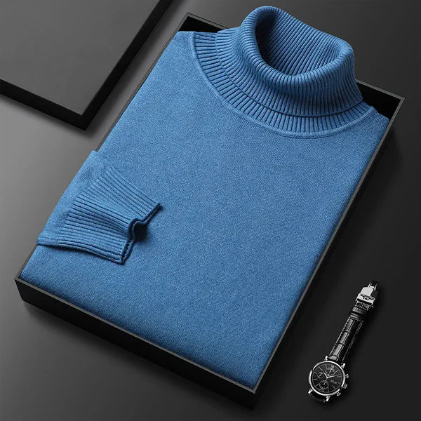 Luxurious Men's Cashmere Fine Knit Rollneck Jumper - Elegant Soft Turtleneck