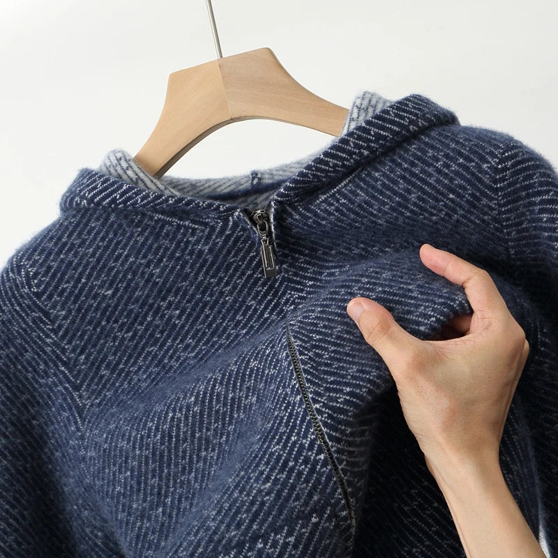 Gravenwald Arden Men's Merino Wool Full Zip Hoodie – Soft, Two-Tone Knit