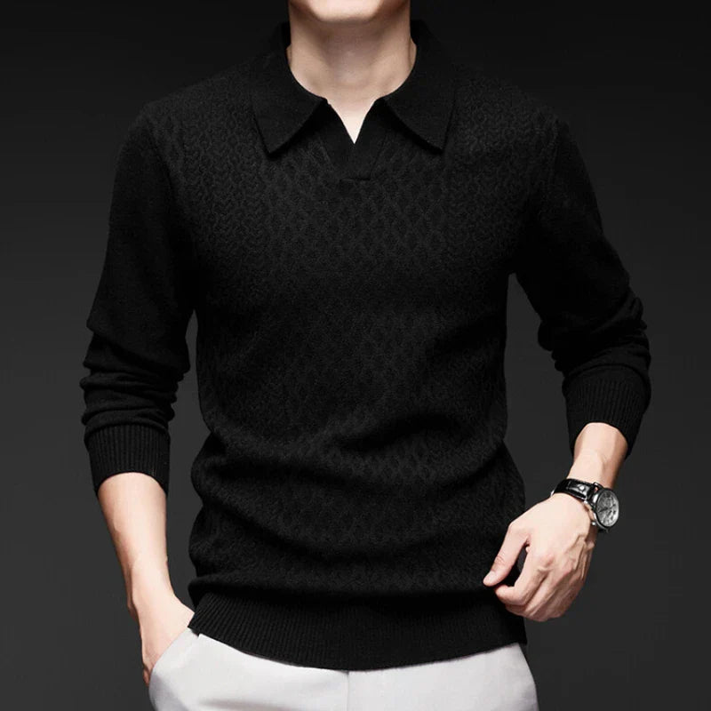 Gravenwald Torino Textured Knit Polo Sweater - Soft, Comfortable, Elegant
