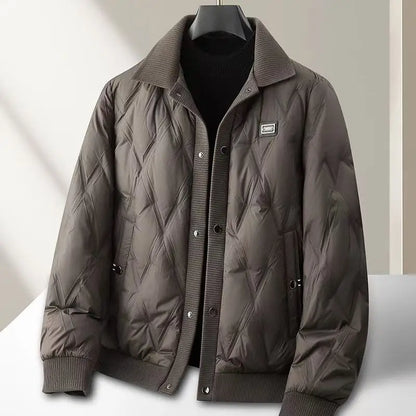 Gravenwald Reid Quilted Bomber Jacket: Lightweight Duck Down, Diamond Pattern, Ribbed Trims