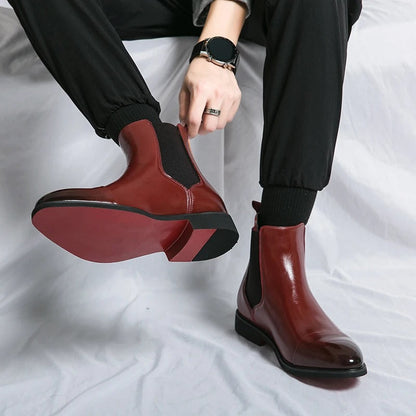 Sterling Leather Chelsea Boots with Brogue Toe & Red Sole