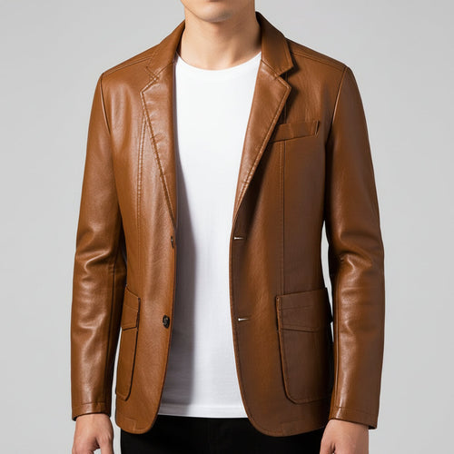 Ashford Vegan Leather Blazer for Men – Smart Tailored Single-Breasted Jacket
