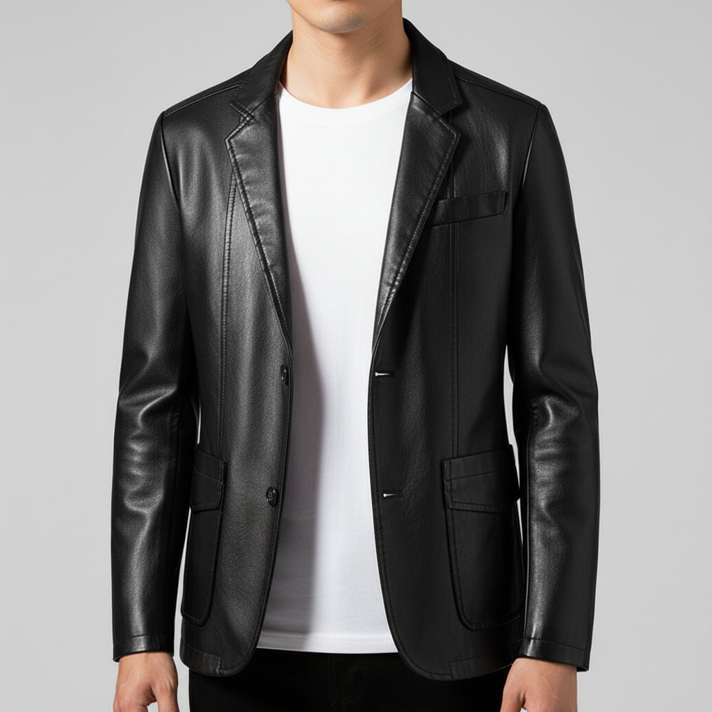 Ashford Vegan Leather Blazer for Men – Smart Tailored Single-Breasted Jacket