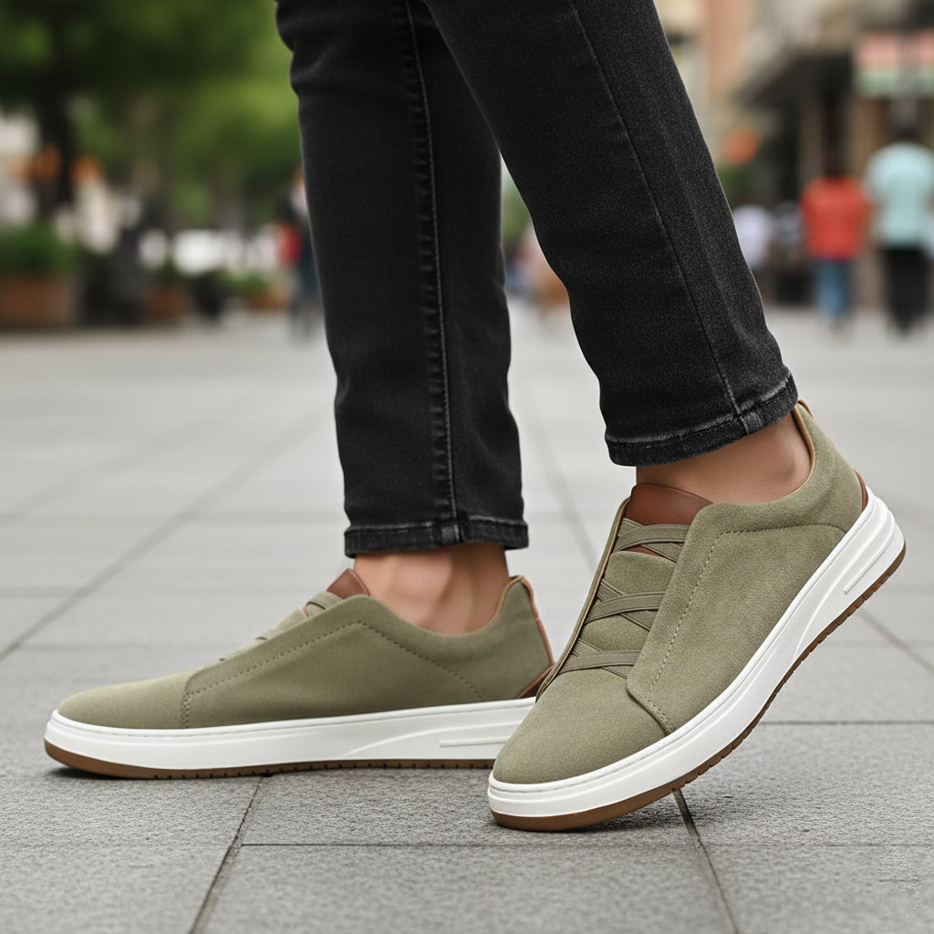Men's Premium Suede Flex Slip-On Trainers with Cushioned Sole